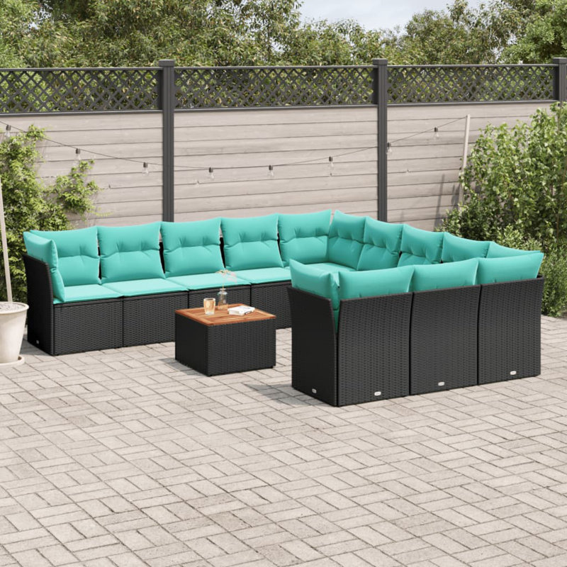  Ensemble de canapé de patio 12 pièces avec coussins en rotin de polyester noir