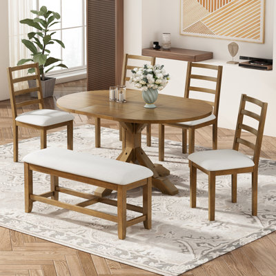 6-Piece Extendable Dining Table Set with Removable Leaf, One Bench and 4 Dining Chairs