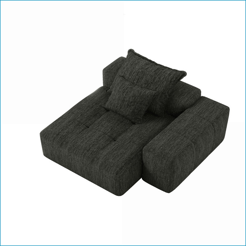 Canapé modulaire, surdimensionné moderne en chenille étincelante et modulaire avec 2 coussins, sans assemblage | Mousse et ressort | Bleu marine