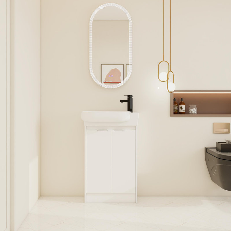 23" Freestanding Single Bathroom Vanity with Ceramic Top，Floor Standing Vanity with 2 Soft Close Doors and 1 Adjustable Shelf