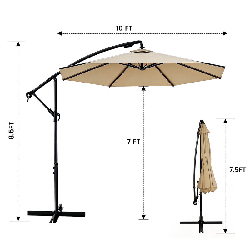 Parasol en porte-à-faux 120 po, Kaki
