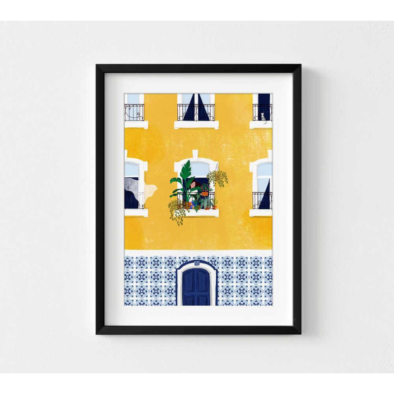 Affiche de fenêtre de Lisbonne - impression d'art méditerranéen coloré, H 32 po x l 24 po, Noir
