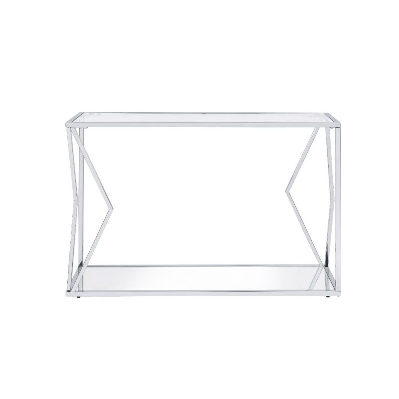 Aneli Contemporary 43''L Rectangular Sofa Table with Clear Glass in Chrome