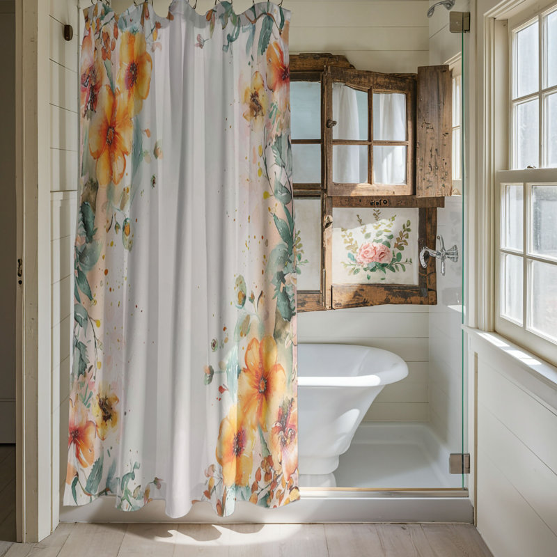 Doux motifs de fleurs - Rideau de douche standard 1 pièce, H 74 po x l 71 po