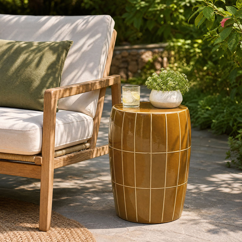 Table d'appoint moderne en céramique ambrée à motif quadrillé, 45 cm de hauteur - Peut être utilisée comme table d'appoint ou comme support pour plantes