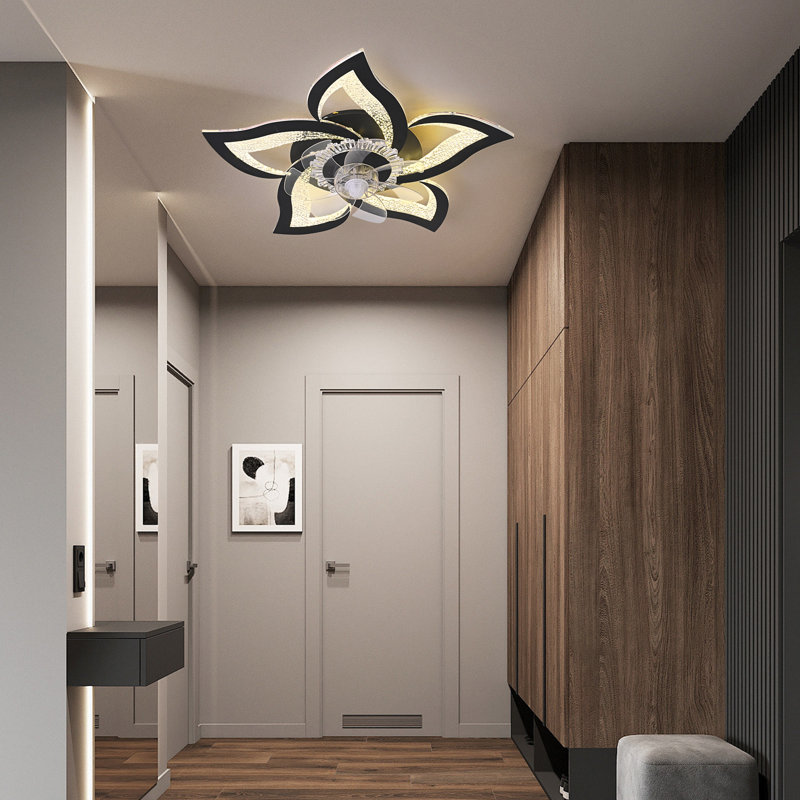 Izzabella 7- Blade Reversible LED Dimmable Ceiling Fan with Light and Remote, Black/Hammered