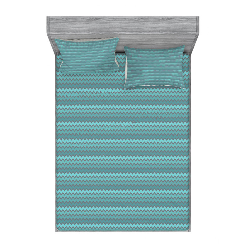 Microfiber Chevron Sheet Set, Queen Sheet Set with Fitted Sheet, Turquoise Chevron