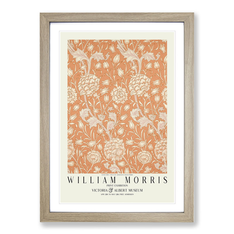 Wild Tulip with Border by William Morris - Framed Print, 48cm H x 36cm W x 2cm D, Oak Framed