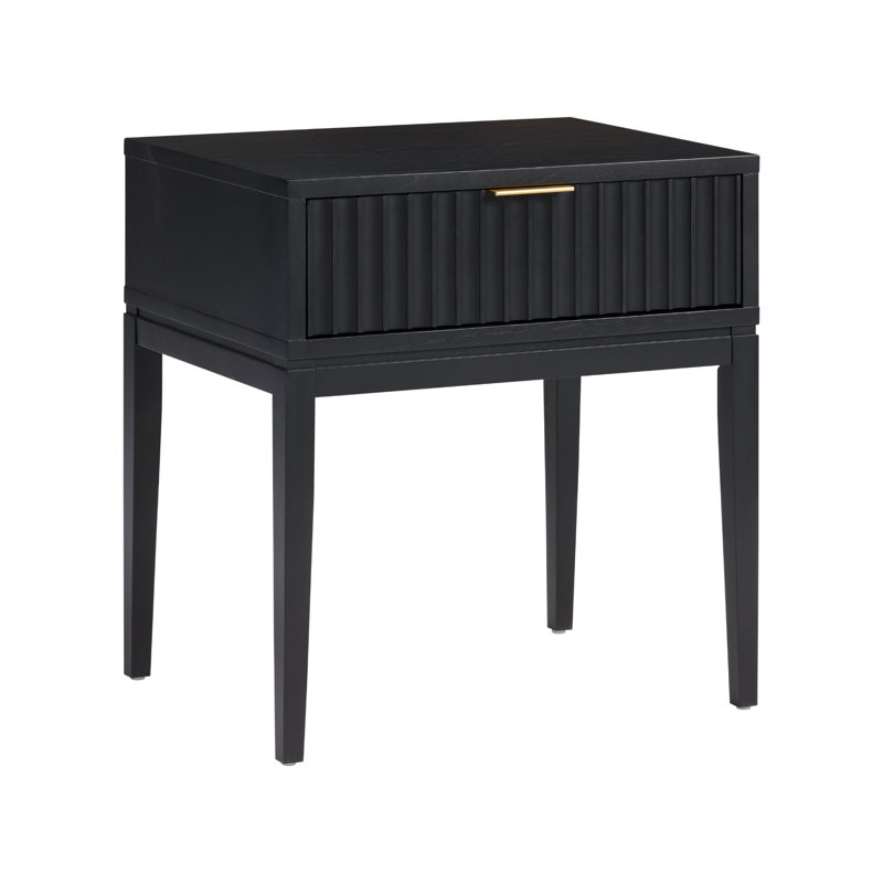 Carrera Fluted Wooden Nightstand with 1 Drawer, Black