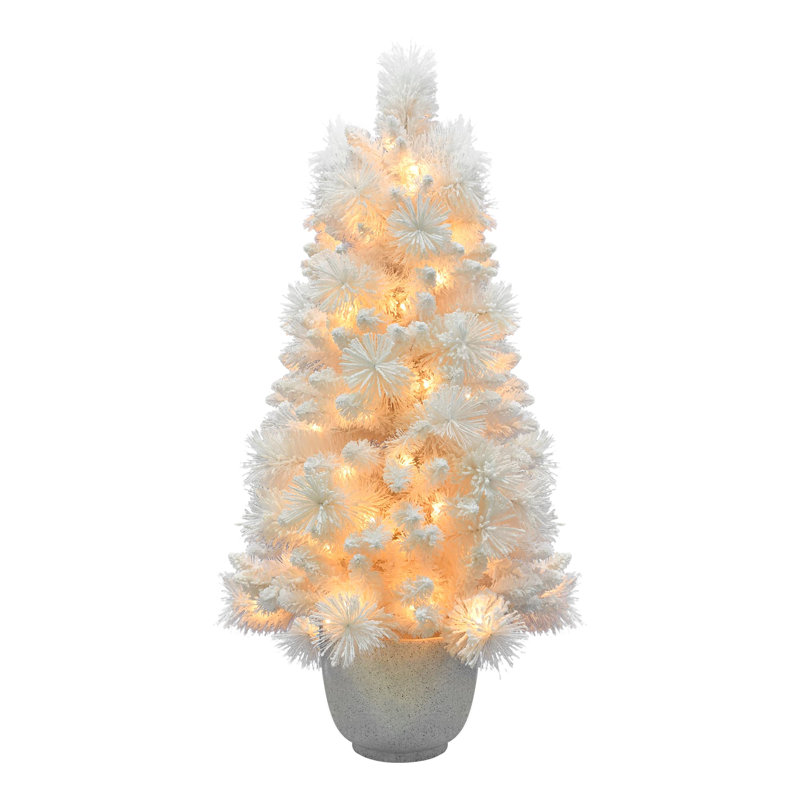 Arbre floqué blanc illuminé 4,5 pi avec pot Mgo