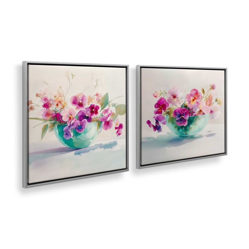 «Blossoms in Glass», ensemble de 2 impressions, 16 po x 16 po, Cadre flottant en chrome poli
