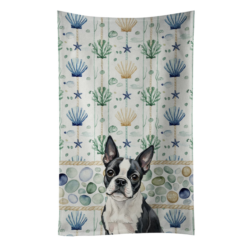 Boston Terrier Coastal Sea Glass Kitchen Towel, Boston Terrier