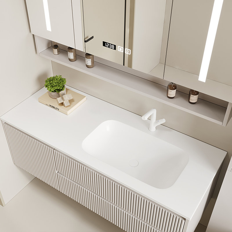Armoire de salle de bain simple de style nordique, H 19,7 po x l 51,2 po x P 21,7 po, Blanc cassé / blanc
