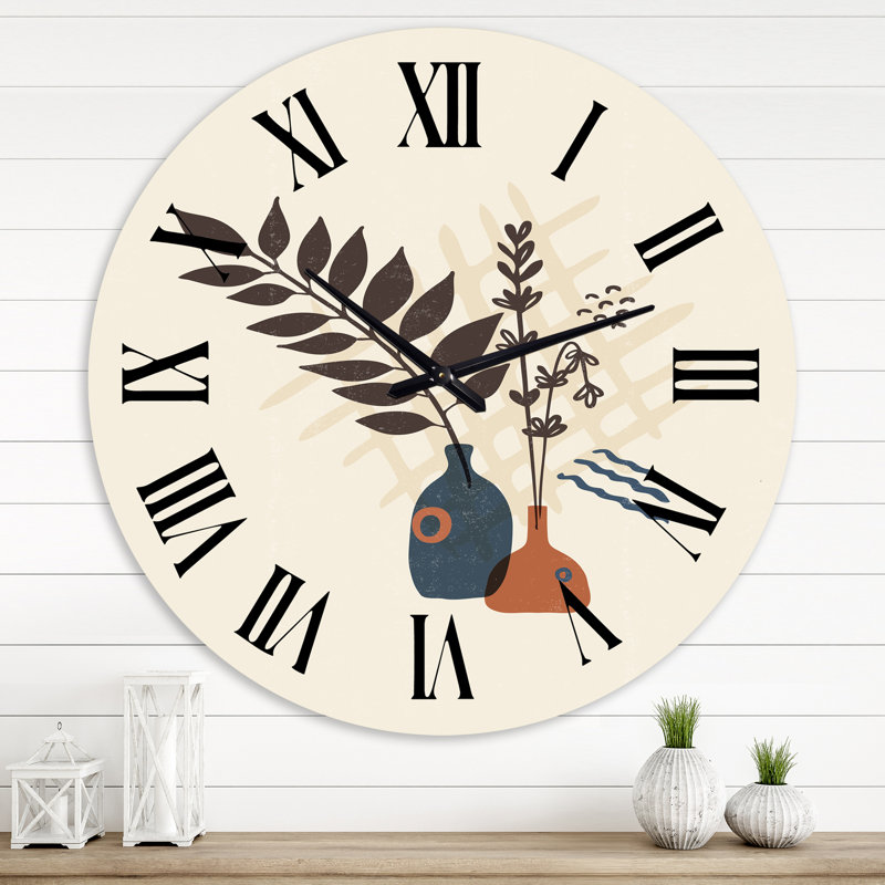 Horloge murale moderne rétro Boho Minimalistic Flowers I, Surdimensionné