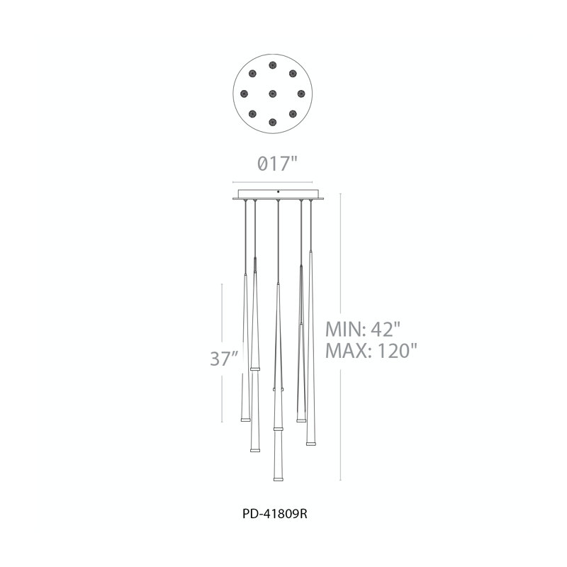 Cascade 9 - Light LED Cluster Pendant, Aged Brass