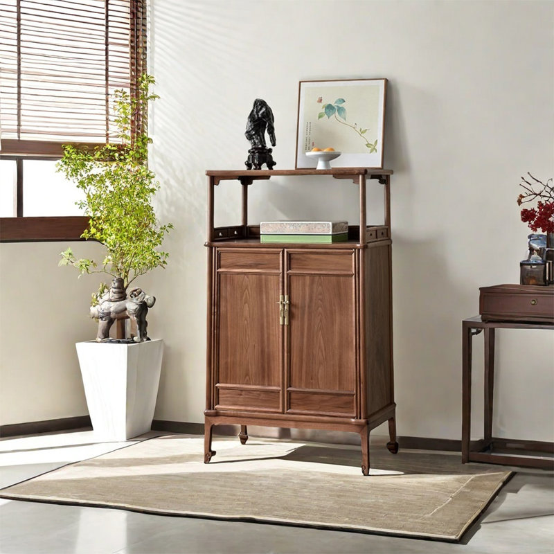 Walnut Frame Two Door Two Drawer Storage Cabinet