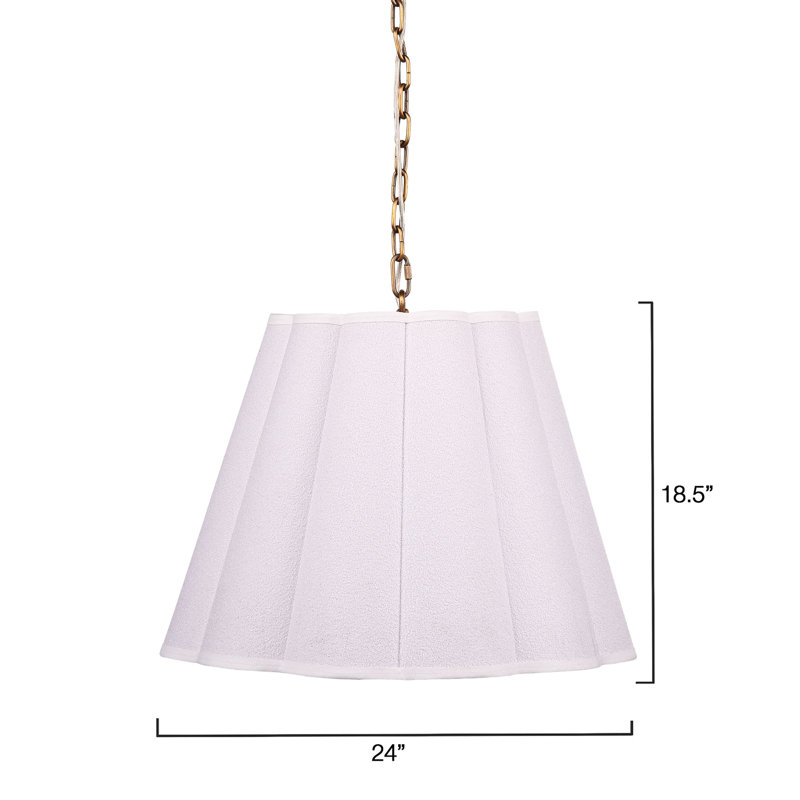 Scalloped 1-Light Pendant, Boucle Linen, White