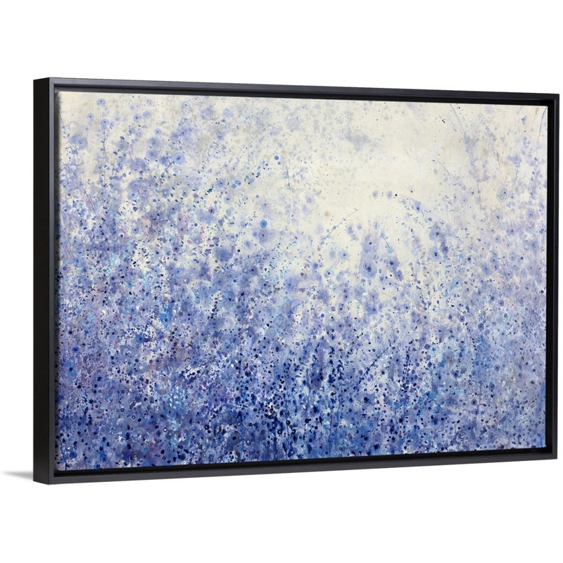 « blue jardin escape », peinture sur toile, Cadre flottant noir, H 21,7 po x l 31,7 po x P 1,75 po