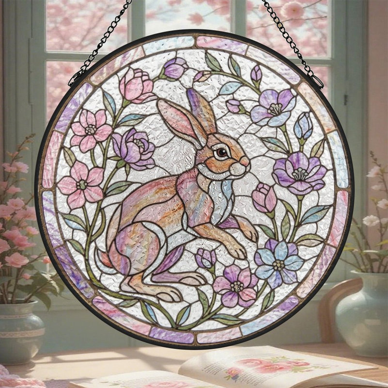 Stained Glass Style(1)_2 Stained Glass Panels Suncatcher for Window Decor, 9.8x9.8in(25x25cm)