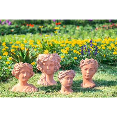 Brown Cement D6x9" Classical Head Bust Planter For Indoor And Outdoor Use In Home Garden, 6.3X5.9X9.1 Inches, 4.6Lbs Decorator Versatile Garden Decor,
