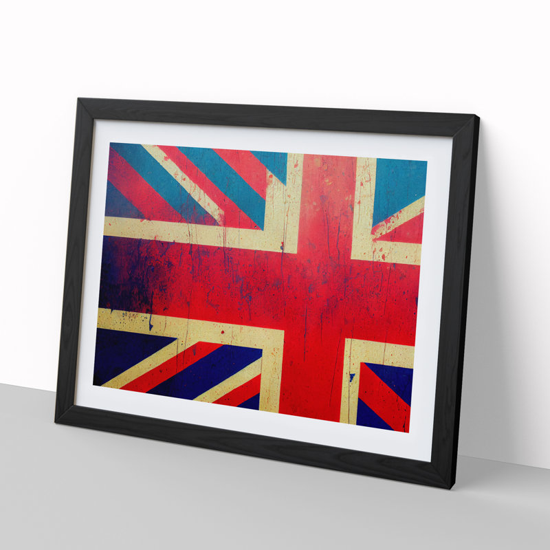 XH1022-6699X Painted Union Jack Flag Vol.2 - Single Picture Frame Painting, Black Framed, 46cm H x 64cm W x 2cm D