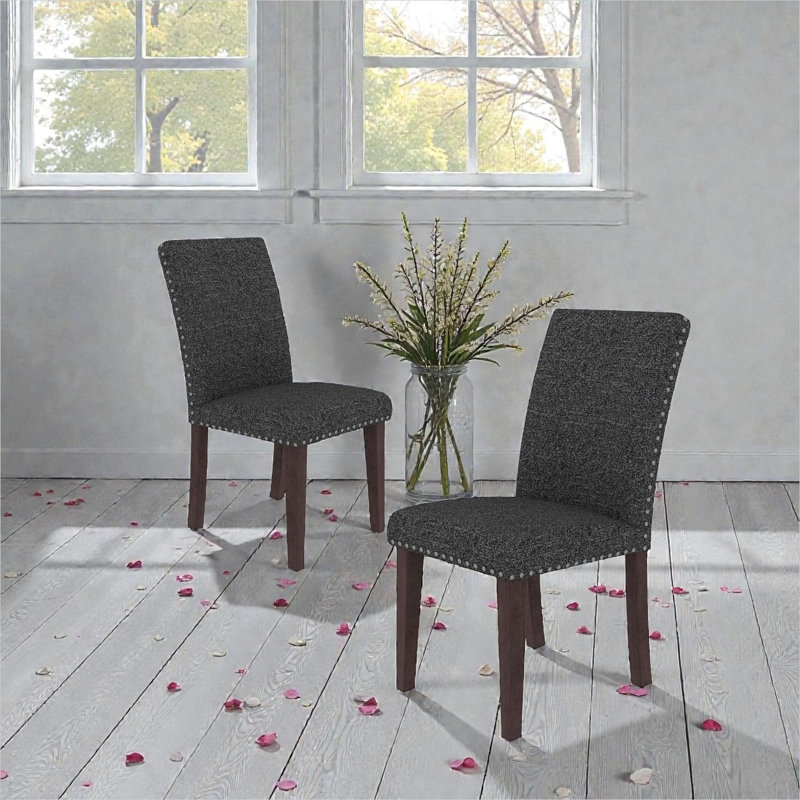 Ensemble de 2 chaises d'appoint rembourrées avec support à haut dossier pour la salle à manger et la cuisine au fini gris et bois naturel