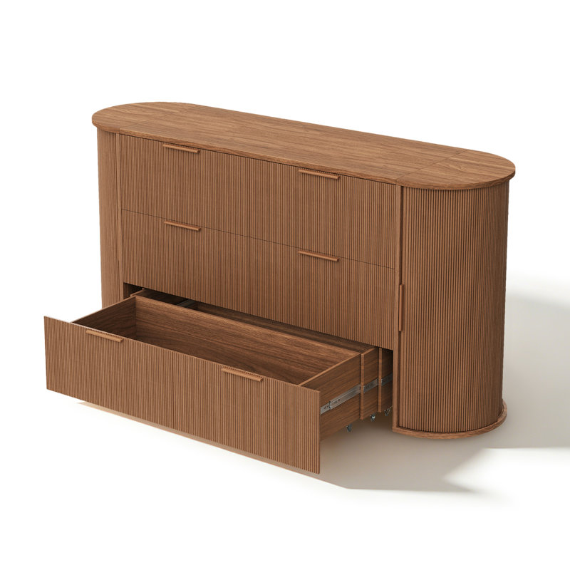 Lit escamotable vertical à motif de vagues verticales avec tiroirs de rangement et station de charge USB, brun espresso