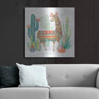 «Lovely Llamas III» par Mary Urban, art mural en métal, 24 po x 24 po
