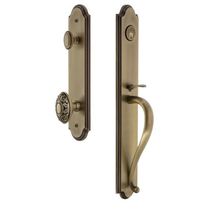 Arc Handleset with Single Cylinder Deadbolt and Grande Victorian Door Knob and Arc Rosette