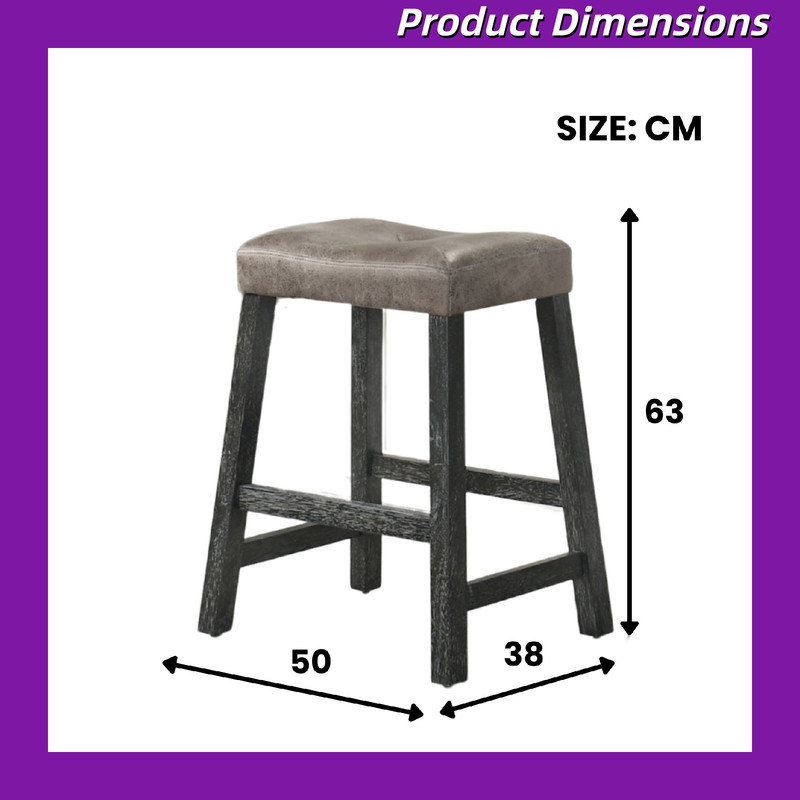 Set Of 2 Backless Wooden Counter Stools 25-Inch Height With Faux Leather Seat Farmhouse Style, Brown