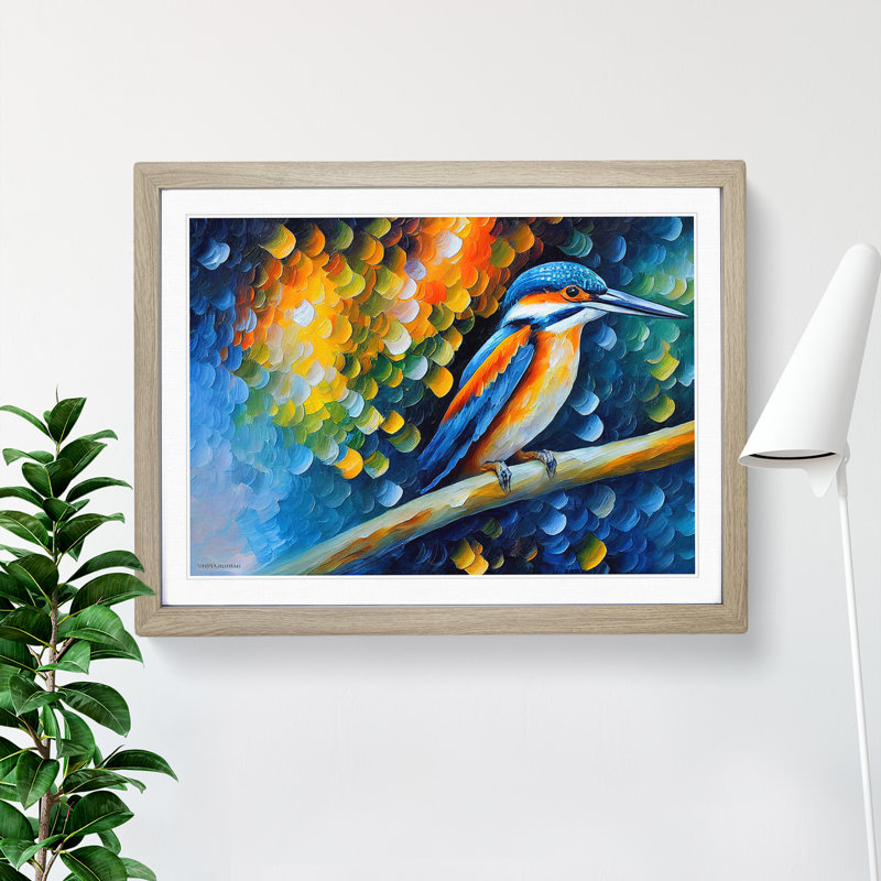 Kingfisher Bird Vol.1 Abstract - Framed Print, 25cm H x 34cm W x 2cm D, Oak