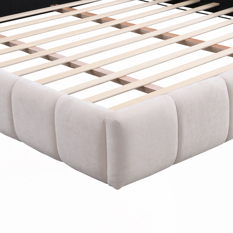 Chenille Upholstered Bed with Checkerboard Design, King