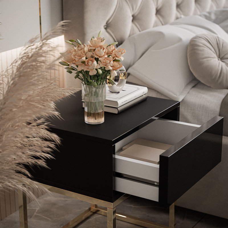 Aldair 45cm W Steel Bedside Table, Gold/Black