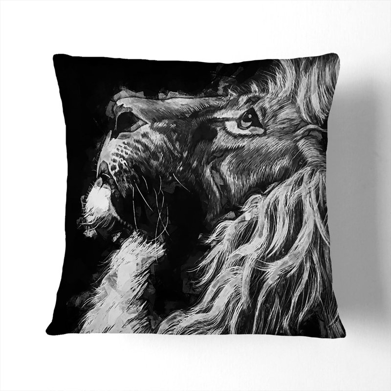 Majestic Lion Cushion with Filling, 55cm H x 55cm W x 20cm D, Black