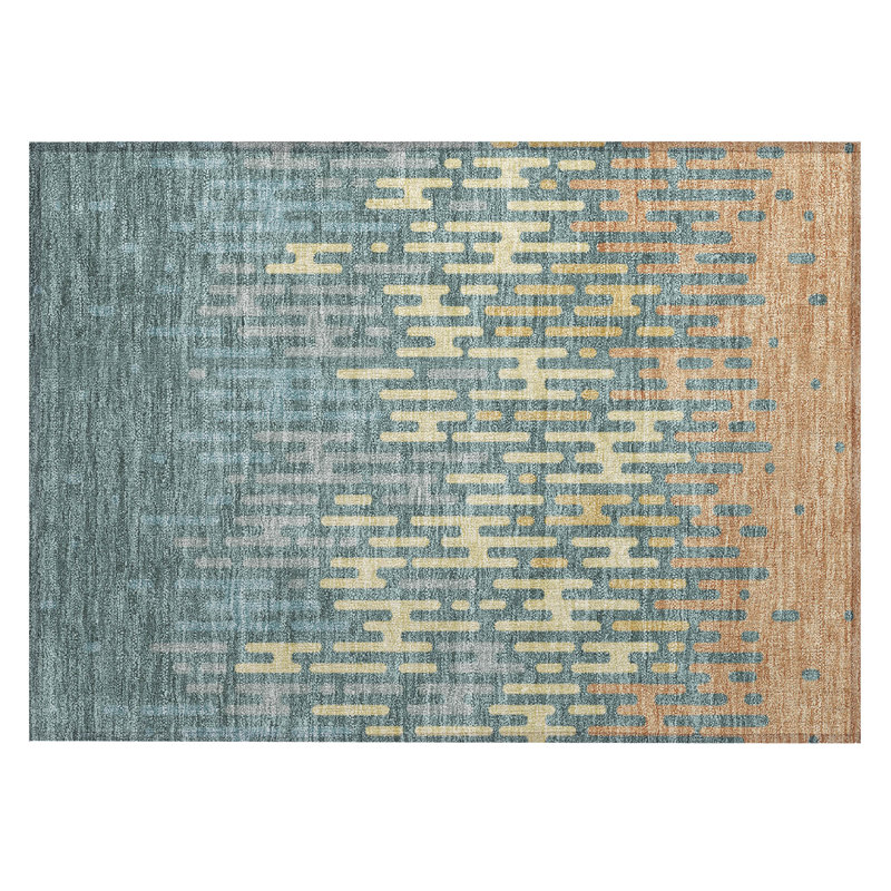 Machine Washable Indoor/Outdoor Chantille ACN2567 Abstract Rug, 1'8" x 2'6", Teal