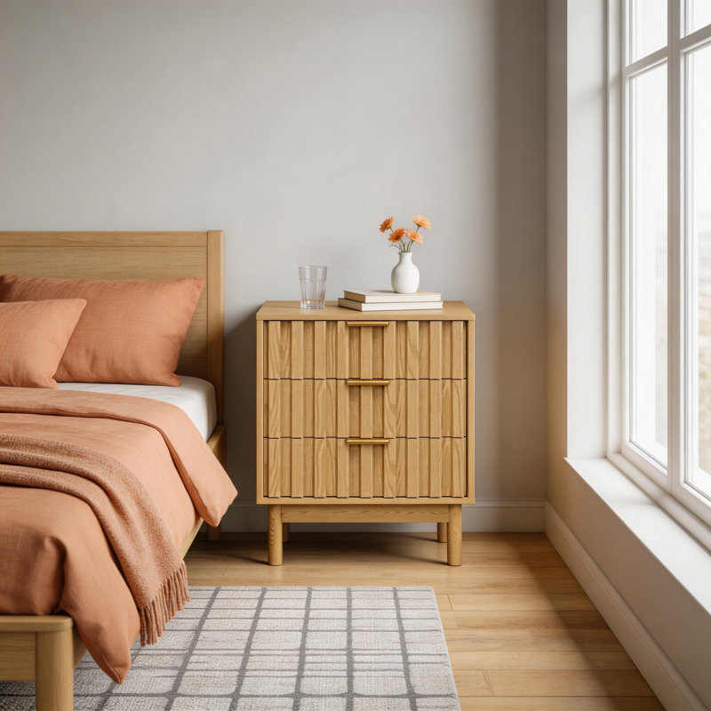 3 Drawer Dresser With Fluted Panel Design, Brown