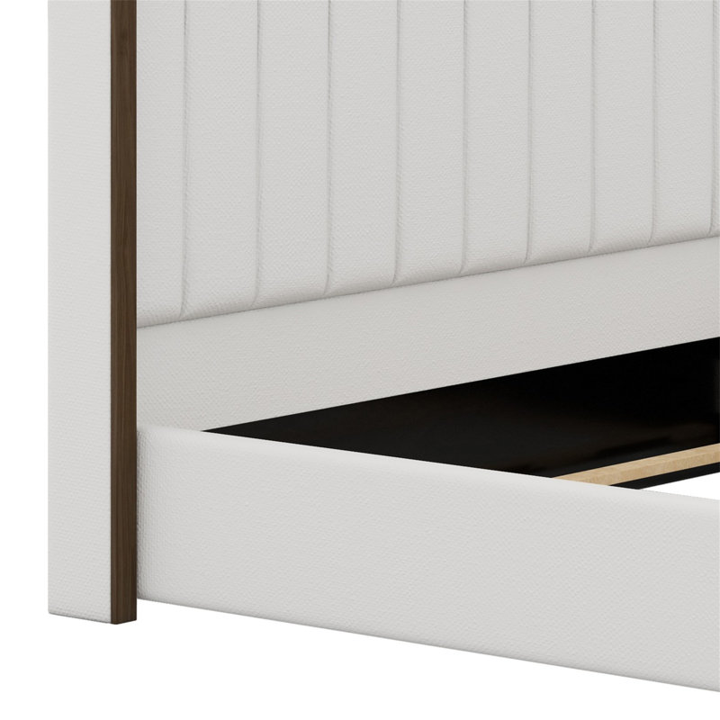 Tall Headboard Upholstered Bed With Vertical Striped And Wingback Design