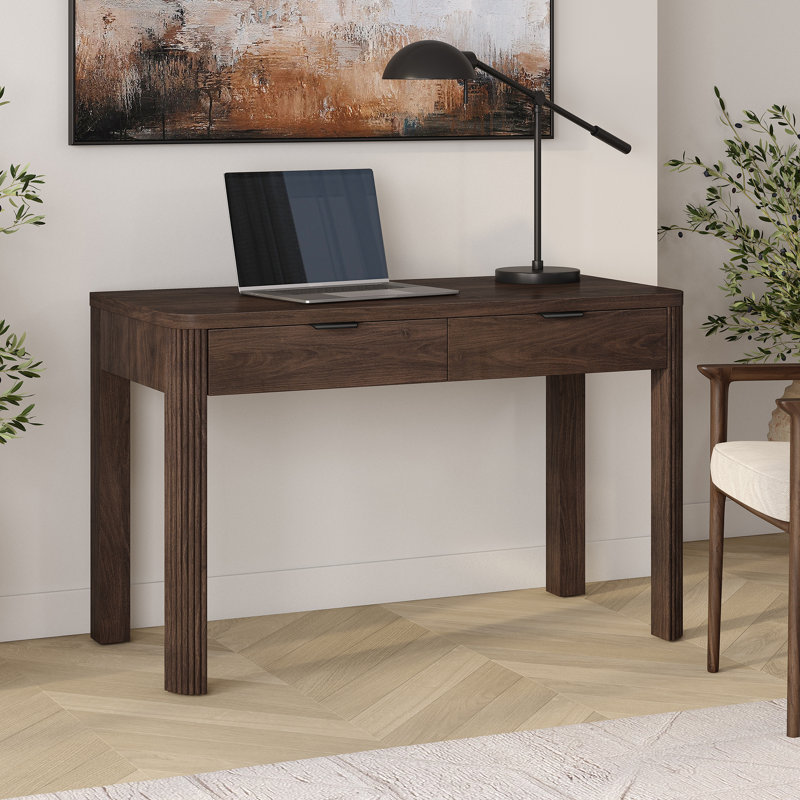 Lonsdale 48" Wide Rectangular Fluted Desk in Alder Brown, Alder Brown