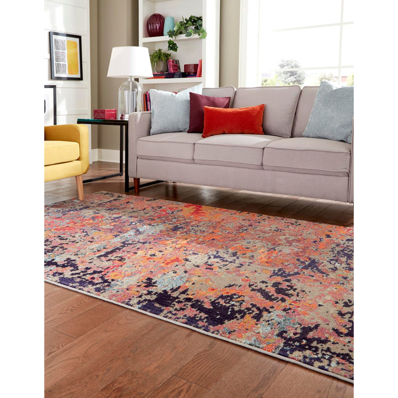 Washable Abstract Indoor Rug, Rectangle 9' x 12'