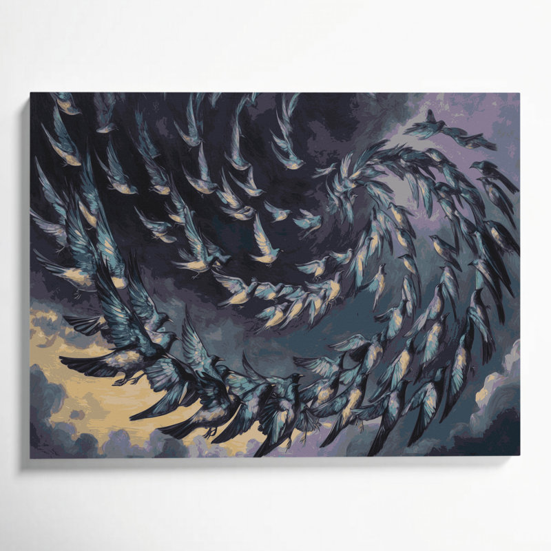 Birds European Starling Grey Canvas Wall Art, 20" H x 30" W