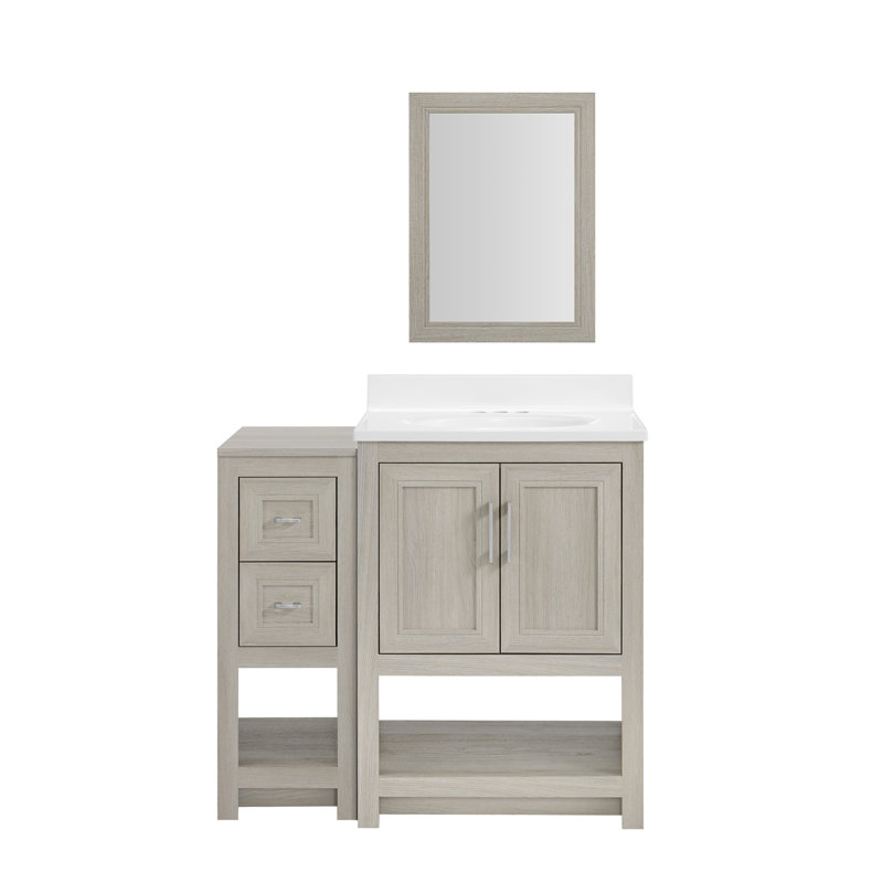 Stovall 37 Inch Single Vanity with Integrated Top and Sink with Mirror, Sandstone