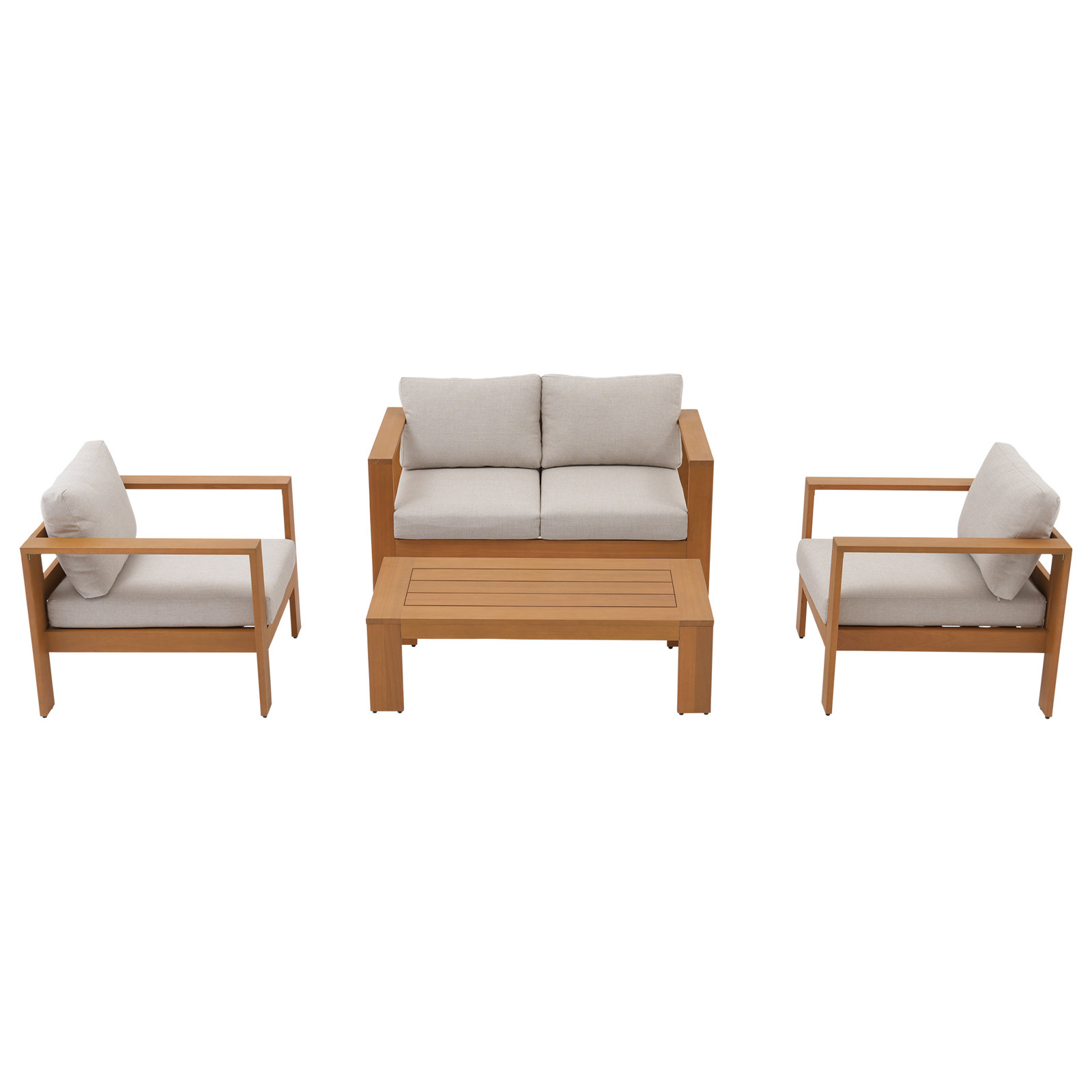 Naylor Eucalyptus Patio Seating Group, 4 Pcs: Table, Loveseat, 2 Chairs