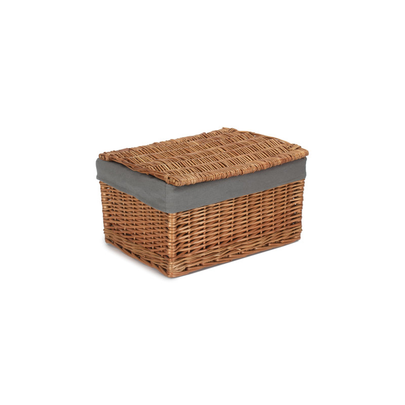 Wicker Large Lined Storage Hamper Basket, Double Steamed/Grey Lining 