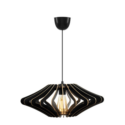 Elegant Black Big Angel Chandelier, Adjustable Height 21.7 in | Solid MDF Body, Cap Diameter 23.2 in, Max 40W E27 Socket | Scandinavian Design, Perfect for Modern Living Rooms & Dining Spaces, Stylish Home Lighting