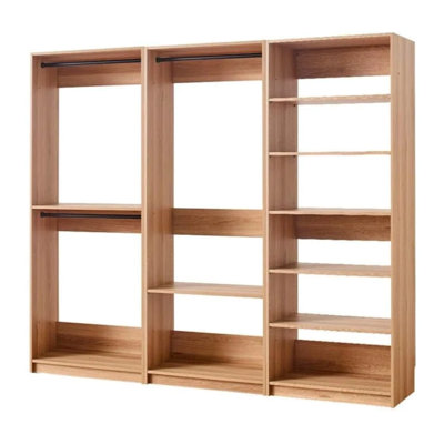  Oak Freestanding Walk in Wood Closet System for Stylish Closet Room Storage