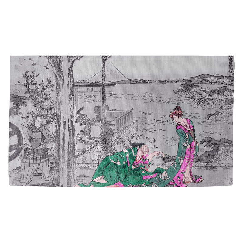Tapis d'intérieur japonais Courtesan, Vert, Rectangle 5 pi 4,5 po x 7 pi 2 po