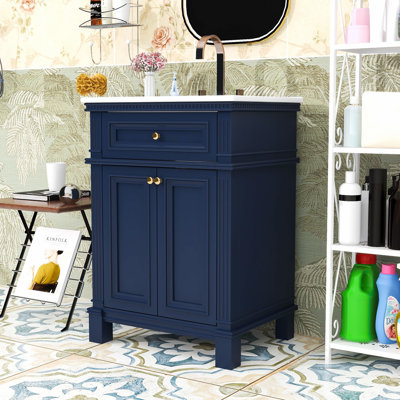Elegant Freestanding Bathroom Vanity with Adjustable Shelving, Soft-Close Hinges and Ceramic Sink
