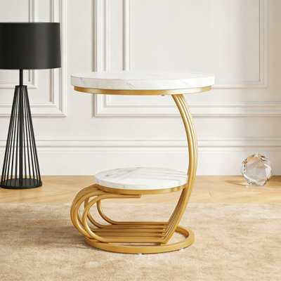 Table d'appoint à 2 niveaux en faux marbre avec tablette de rangement