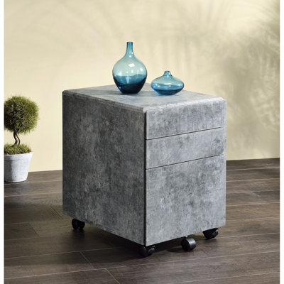 Faux Concrete 3 File Cabinet, 5-Caster Wheels, Wooden Case For Office Frame Home