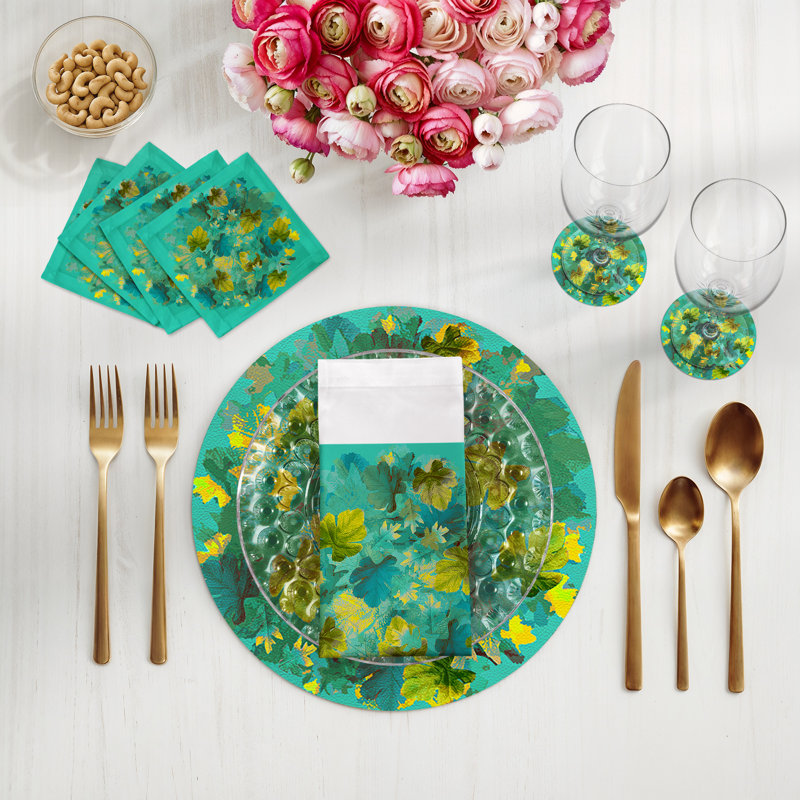 Sous-verres ronds en cuir paon Fallen Leaves, Paon